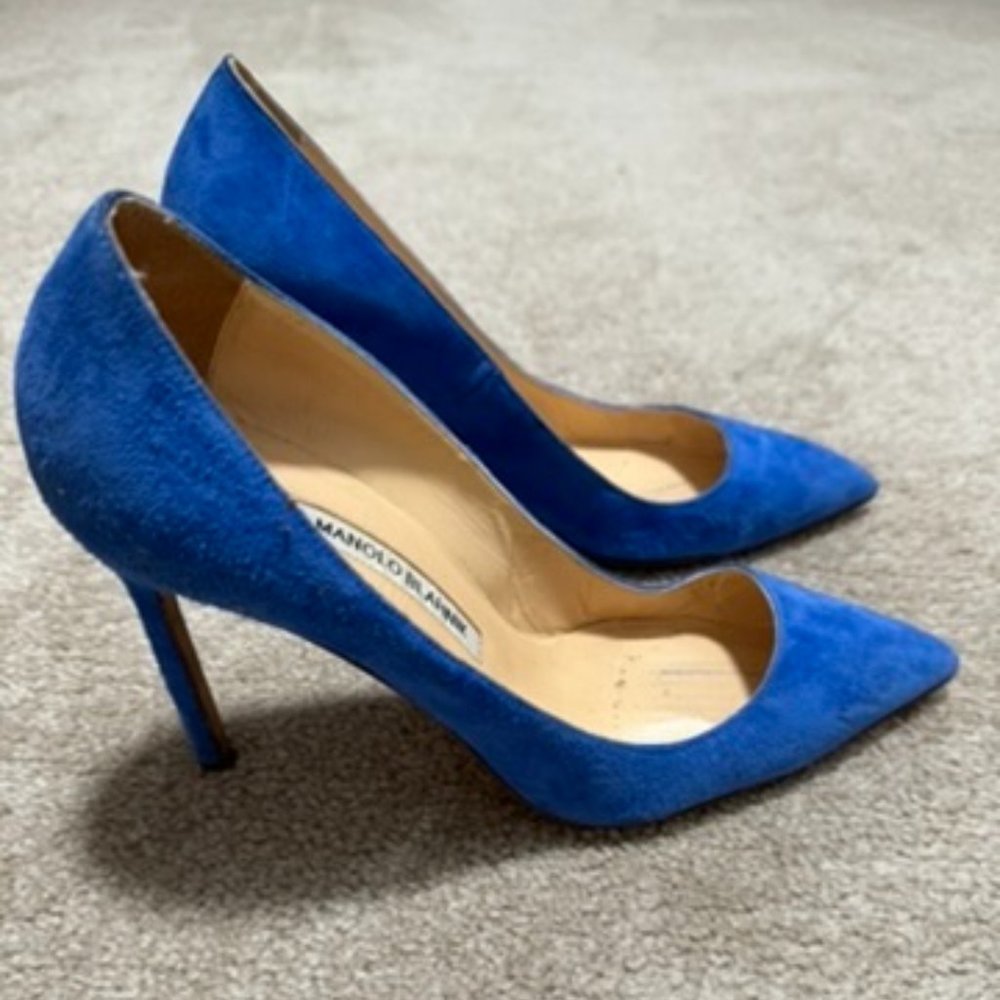 Manolo Blahnik Blue Suede Pumps